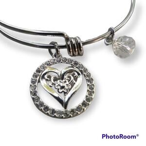 Belk Silverworks floral heart adjustable charm bracelet